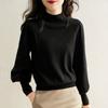 Suéter de Punto Manga Croissant para Mujer Otoño e Invierno 2024 Nuevo Camiseta Básica de Punto de Manga Larga Cuello Alto Top Holgado de Manga de Linterna Tendencia