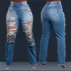 Outono e Inverno Europeu e Americano Novo Roupa Europeia e Americana Amazon Jeans de Cintura Elástica Personalizada Corte Reto com Franjas