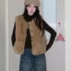Chaleco de Piel con Botones de Color Sólido Estilo Retro Ropa de Abrigo para Mujer Invierno Estilo Coreano Holgado Engrosado Cálido Sin Mangas Top Transfronterizo