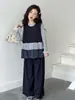 Conjunto de moda para niñas, nuevo estilo otoño 2026, conjunto de tres piezas para niños mayores estilo coreano: camiseta básica, chaleco, pantalones de pierna ancha para primavera y otoño