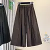 Foto Real Outono Inverno Novo Tamanho Plus Calças Largas Femininas Cropped de Veludo Cós Elástico Levemente Elásticas Calças Femininas