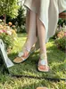 Sandalias de Verano 2026 Estilo Nuevo Cuadrado Francés sin Cierre para Mujer, Tacón Grueso Estilo Playa Hebilla de Concha Zapatos para Mujer Talla Grande