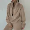2026 Moda Casual Deportiva de Otoño para Mujer, Sudadera Deportiva de Manga Larga con Media Cremallera, Color Sólido, Conjunto de Tres Piezas
