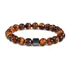 Pulsera de Cuentas con Turquesa Blanca, Ónice Negro, Piedra Ojo de Tigre, Piedra Volcánica, Piedra Mapa, 8 mm, Pulsera de Ojo de Tigre para Hombre Transfronteriza