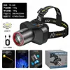 Linterna frontal LED Popular para Exteriores Transfronteriza con Luz Fuerte y Larga Duración de Batería, Linterna Frontal para Pesca Nocturna Montada en la Cabeza con Pantalla Digital Zoomable y Sensor
