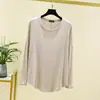 Primavera Otoño Suelto Talla Grande Top Camiseta de Manga Larga de Modal para Mujer Estilo Delgado Cubre Imperfecciones Hace Delgado Cuello Redondo Color Sólido Camiseta Base