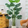 Planta Verde Monstera Bambu Simulação Nórdica Planta Grande Biónica em Vaso Planta Falsa Decoração de Sala de Estar Interna Ornamento de Chão Árvore