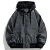 Chaqueta de cuero sintético de dos piezas con capucha para hombre, chaqueta de cuero para motocicleta, estilo americano, estilo retro callejero, primavera y otoño de 2024
