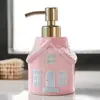 Forma de Casa Fofa Rosa Cerâmica Banheiro Garrafa de Banho Álcool em Gel Estilo Europeu Cerâmica Relevo Pintada à Mão Garrafa