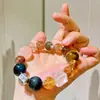 Pulsera de plata de ley 925 de 12-16 mm, cristal amarillo natural de alta calidad, obsidiana negra dorada, cristal de polvo súper siete