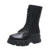 Botas Martin de Cano Alto com Cadarço para Mulheres 2022 Novo Outono Couro com Cadarço Botas para Aumentar a Altura de Solado Grosso para Mulheres Botas de Motocicleta de Solado Grosso para Mulheres