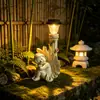 Superventas Transfronterizo Ángel Sentado Bajo una Farola Estatua de Jardín Adorno de Patio con Energía Solar al Aire Libre Decoración de Luz Nocturna