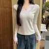 Top térmico de algodón cepillado con cuello en U y encaje para mujer, prenda interior de otoño e invierno, estilo corto, top pequeño ajustado para chica atractiva, camiseta cálida con forro polar