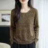 Outono/Inverno 2026 Novo Tricô Gola Redonda com Fio de Pelo de Guaxinim Manga Longa Feminino Vazado Solto Pulôver Camisa Base