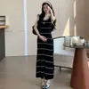 Ropa de Maternidad Coreana Verano Sencillo Negro Cuello en U Sin Mangas Vestido Camiseta Adelgazante Negro Tallas Grandes Vestido Largo