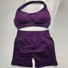 En Stock Dfyne Mismo Estilo Conjunto de Yoga de Alta Elasticidad Sujetador Halter y Conjunto de Shorts Conjunto de Yoga Fitness sin Costuras
