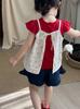 Temporada de Campo de Trigo Estilo Coreano Roupa Infantil 2025 Novo Verão Top de Alcinha Floral para Bebês Camiseta Estilosa de Manga Curta