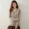 Cárdigan de punto de cachemira con hilo de puntos de colores para mujer, cuello mao, manga larga, estilo holgado, casual, versátil, con botones, tejido de ochos