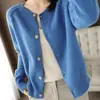 Estilo Coreano Otoño e Invierno Nuevo Suéter Cárdigan para Mujer Cuello Redondo Holgado Elegante Sencillo Color Sólido Moda Camisa de Punto Abrigo