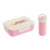 Lancheira de plástico de grau alimentício com tampa flip-top e divisórias, conjunto de lancheira e copo d'água para estudantes, lancheira de frutas para trabalhadores de escritório para levar