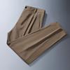 Pantalones de Seda Helada de Primavera para Hombre, Estilo de Lujo Accesible, Pantalones Rectos con Caída, Pantalones Casuales Simples con Cintura Elástica Trasera, Pantalones de Nueve Puntos Estilo Coreano