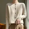 Top liso listo para usar, cárdigan de punto de cuello redondo, elegante, primavera/otoño 2026, de manga larga, nueva moda para mujer, beige