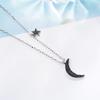 Collar Colgante Estilo Japonés-Coreano Moda Diamante Negro Colgante de Luna Temperamento Estrellas Collar Cadena Corta Clavícula