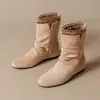 Botas Plataforma Curtas Estilo Retrô para Mulheres Outono/Inverno 2026 Bege Salto Plataforma Baixo Moda Botas Franzidas