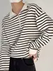 2026 Nueva Sudadera con Media Cremallera y Cuello Alto a Rayas para Hombre Estilo Coreano Holgada Sencilla Manga Larga Tacto de Alta Gama Top de Manga Larga