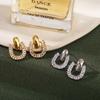 Aretes Transfronterizos Nuevos en Forma de U con Micro-Incrustaciones de Cobre y Zirconias, Aretes de Diseño Niche de Alta Gama y Lujo Ligero, Aretes de Tuerca, Ventas Directas de Fábrica