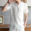 Camiseta de Verano de Manga Corta para Hombre Algodón y Lino Traje Vintage para Hombre Casual Talla Grande Holgado Estilo Chino Conjunto de Dos Piezas para Adolescentes