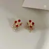 Aretes de Bola de Pelo con Lazo Rojo Ankora para Nochevieja, Exquisitos Retro, Simples, de Gama Alta y Versátiles, Pendientes Elegantes
