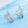 Pendientes de Nuevo Estilo Frescos y Dulces con Sencillo Diseño de Doble Mariposa Microincrustados con Circonita Pendientes Diarios para el Trabajo Pendientes Elegantes para Mujer