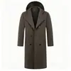 Abrigo de lana de doble botonadura nuevo para otoño e invierno en stock transfronterizo para hombre, gabardina con capucha de estilo europeo y americano, abrigo largo casual hasta la rodilla