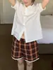 Camisa Xdeli con Cuello de Muñeca Estilo Coreano y Mangas Abullonadas, Aroma a Pera Fragante, Camisa Sencilla y Holgada de Manga Corta para el Trabajo
