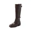 Botas de Caballero de Cuero de Vaca Completo con Punta Cuadrada Francesa y Lazo 2025 Tacón Medio Grueso Hebilla de Cinturón Botas Altas de Cuero Genuino para Mujer