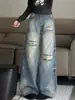 Jeans de Campana Lavados Rasgados Estilo Retro Americano para Mujer, Estilo Callejero, Diseño de Moda, Corte Holgado, Pantalones de Pierna Ancha Versátiles