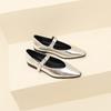 771-7 Zapatos de tacón bajo estilo Chanel para mujer, con punta plateada, estilo francés, informales y sencillos.