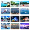 Ímã de geladeira de vidro para a costa da Ilha Dong'ao, Zhuhai, apresentando uma bela paisagem de mar, praia, montanhas e cidade, um souvenir turístico com fixação magnética