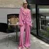 Pijama e Roupa de Casa Feminina de Duas Peças Outono e Inverno 2026 Europeu e Americano Venda Quente Atravessando Fronteiras Renda Cadarço Solto e Confortável Manga Longa Calça Longa