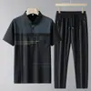 Estilo Novo de Verão Camisa Polo de Seda de Gelo Masculina Terno de Manga Curta Terno Esportivo Casual Camisa Polo do Papai Calça de Seda de Gelo