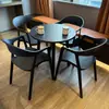 Conjunto de Mesa y Sillas Moderno para Exterior para Área de Ocio en Balcón, Mesa Redonda de Acero al Carbono para Patio al Aire Libre, Muebles de Plástico para Uso en Exterior de Tienda de Té de Leche