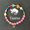Amazon WISH Explosiones Calientes Pulsera Elástica de Doce Constelaciones Piedra Ojo de Tigre Ágata Pulsera de Cuentas de Color Mixto Tarjeta