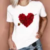 [Pelo mismo día] transfronterizo Camiseta para mujer casual estampado de patrón de acuarela en forma de corazón moda de verano para mujer linda