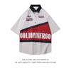 Camisa de Manga Corta Unisex Estilo Chino Parche de Letra Americana Color Block Retro Urbano Ins Suelta Oversized