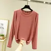 Nova Camisa Básica Feminina de Modal com Manga Longa para Primavera e Outono, Solta, Tamanho Grande, Gola Redonda Meia, Top Fino Casual Versátil