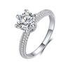 Anillo clásico de platino de seis garras para mujer, anillo de diamantes artificiales de alto carbono, anillo de diamantes artificiales de media pared, anillo de lujo de color D para mujer