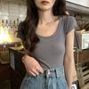 Camiseta de Manga Corta para Chica Atractiva Nueva de Verano para Mujer Ajustada con Efecto Adelgazante Capa Interior Pura Tentación Escote en U Top Sexy para Chicas para Usar Afuera