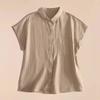Foto Real de Camisas de Manga Curta Prontas para Uso Diário de Algodão e Linho para Mulheres Verão Nova Casual Gola Lapela Tops Cardigan de Algodão e Linho para Mulheres
