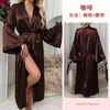 Túnica de satén de color liso para comercio exterior OZON con mangas anchas, cuello en V, cinturón para atar en la cintura, estilo largo, bata de casa nupcial para mujer 211
